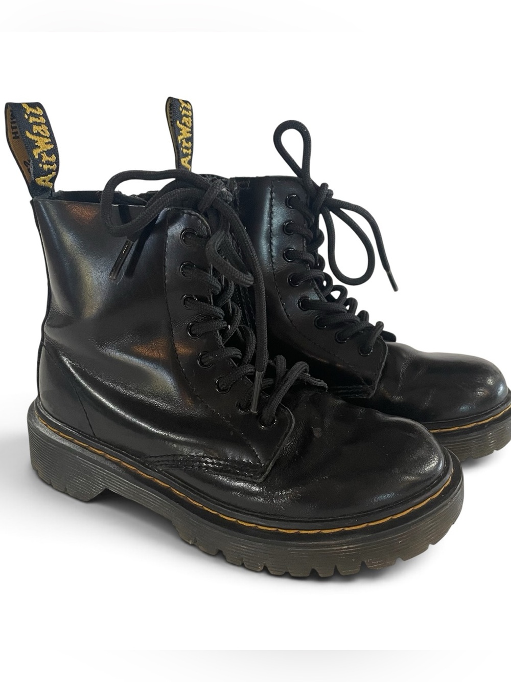 Dr Martins Youth Black Combat Lace-Up Ankle Zip 1460 Pascal Boots Size 1